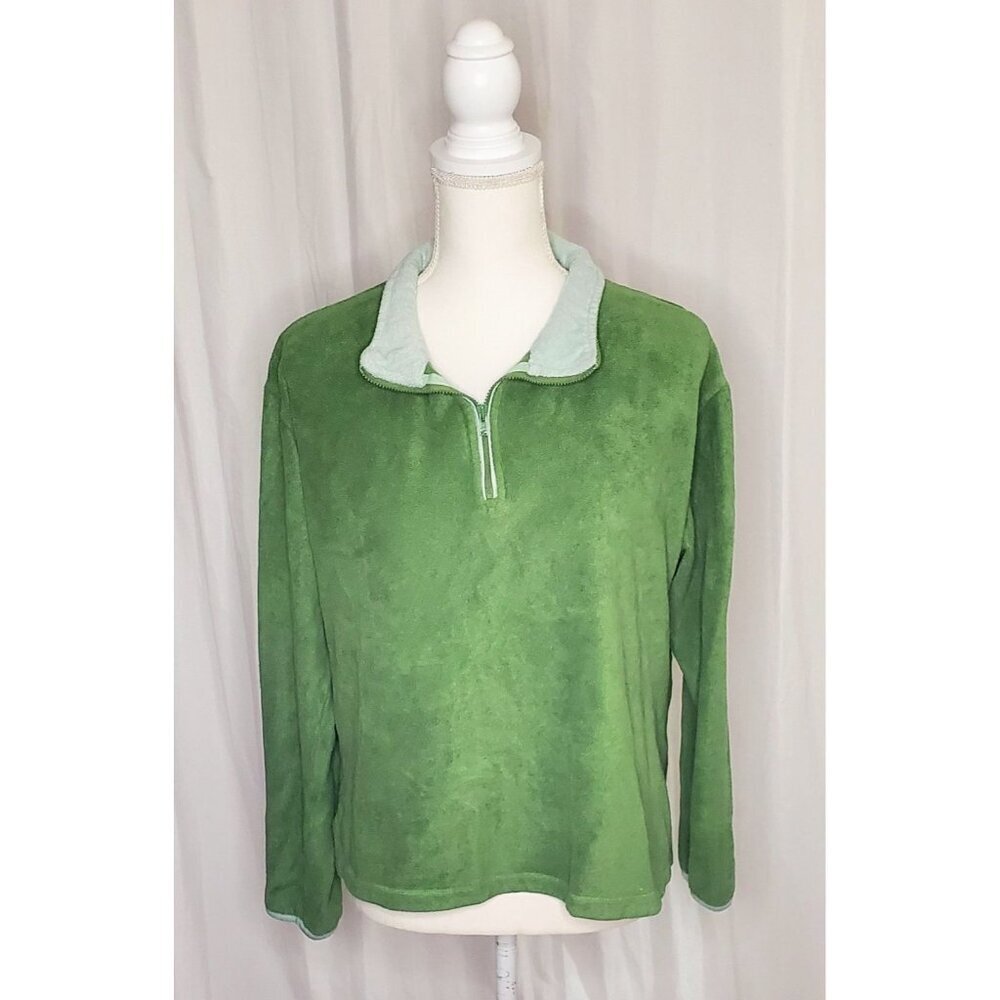 Horny Toad Olive Green Quarter Zip Fleece Pullover Jacket Sweater Womens Size Lg